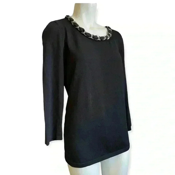 JONES NY Chain Detail Black Crew Neck Sweater Womens size XL - Picture 3 of 8
